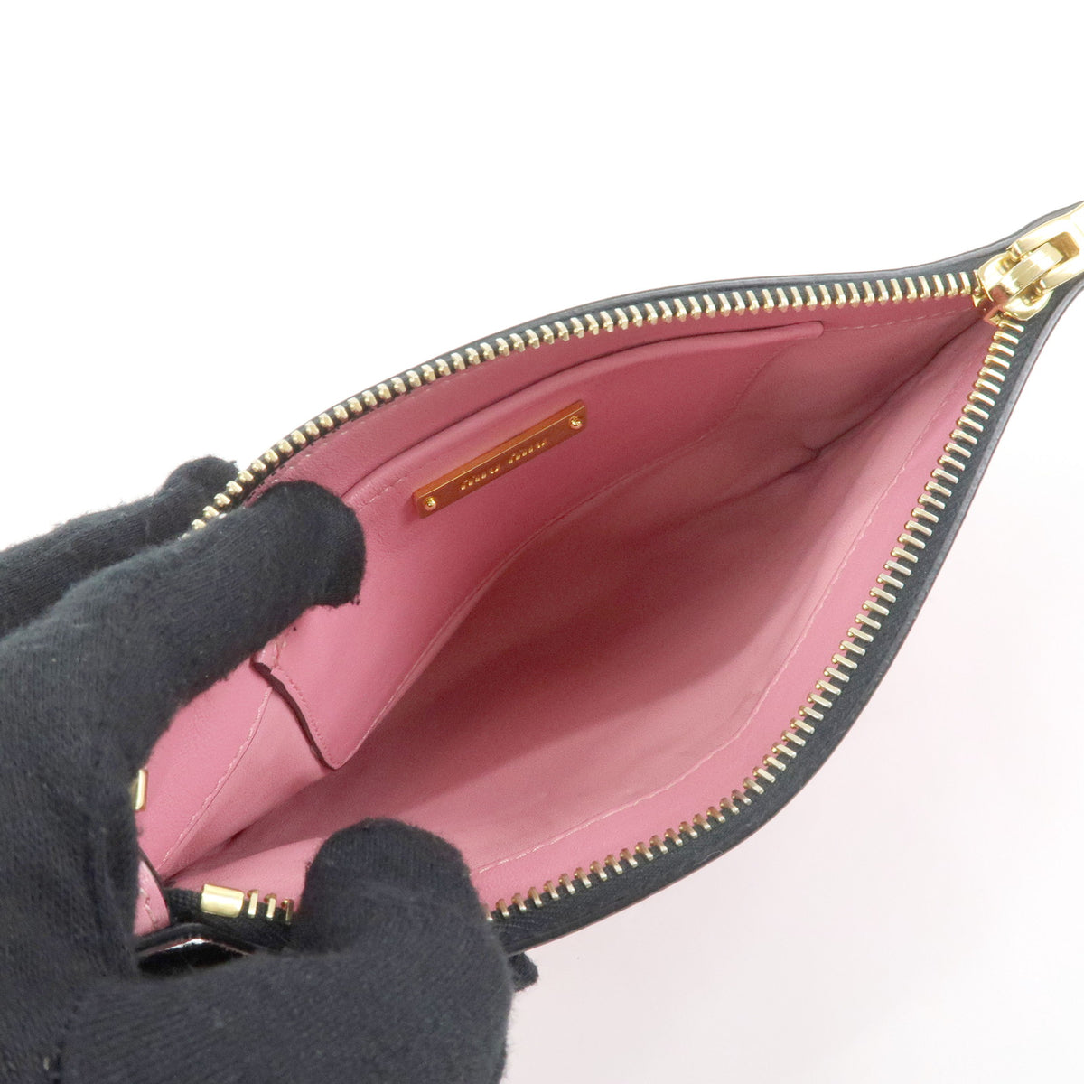 MIU MIU Logo Soft Calf Leather Clutch Bag Flat Pouch Pink 5N1890