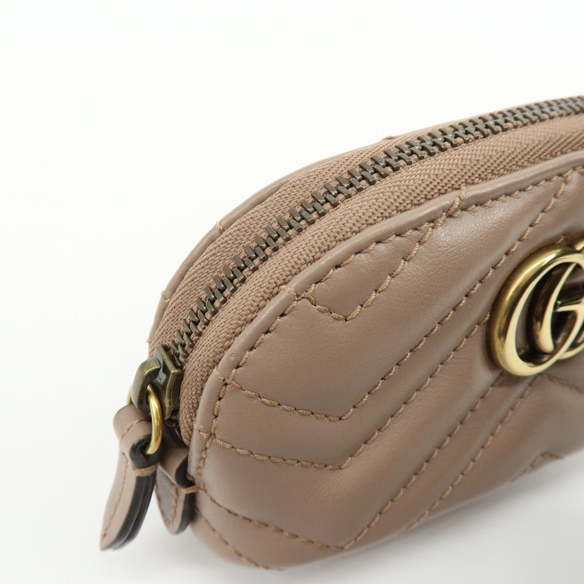 GUCCI GG Marmont Double G Leather Pouch Key Case Pink Beige 625691