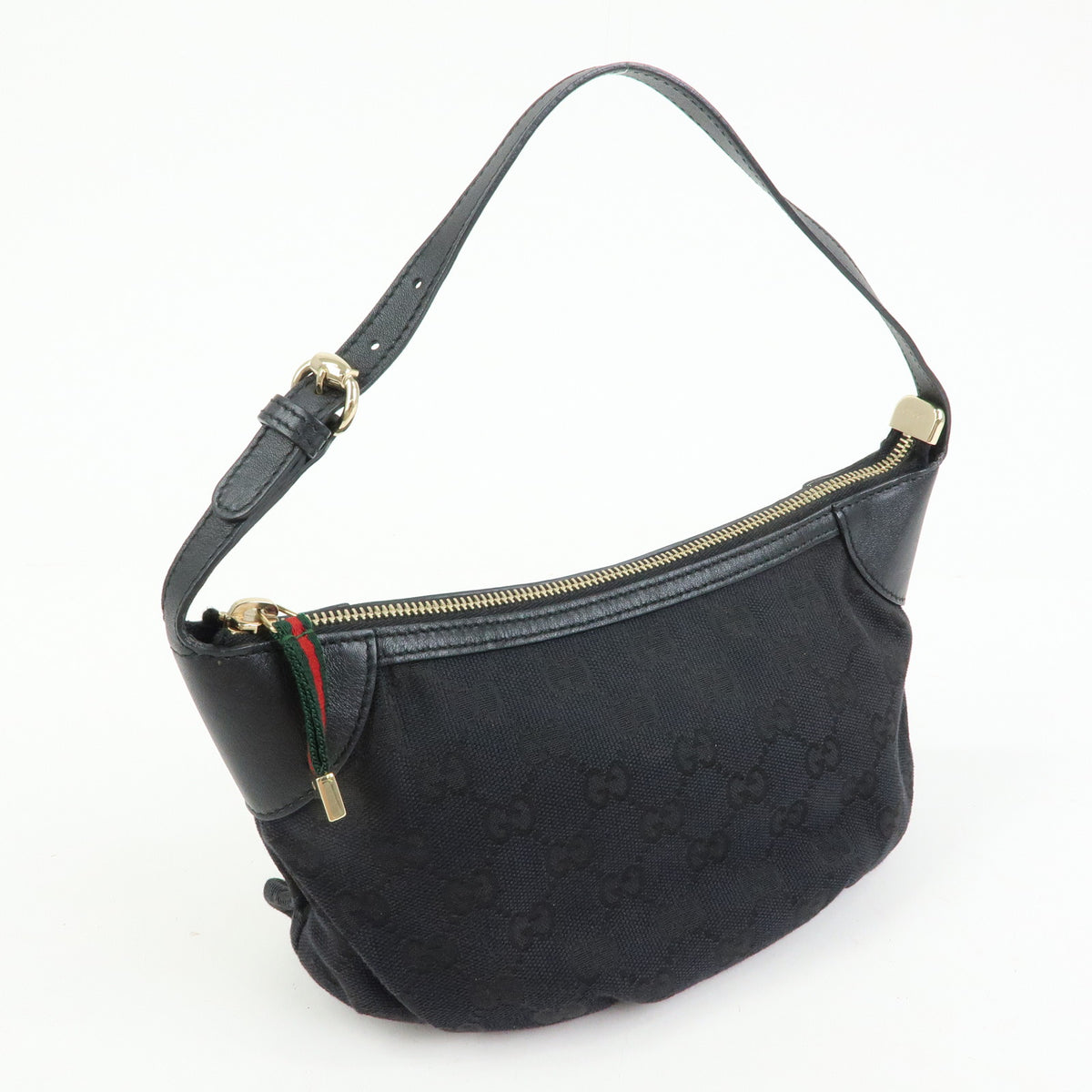 GUCCI Sherry GG Canvas Leather Accessory Pouch Hand Bag Black 224093