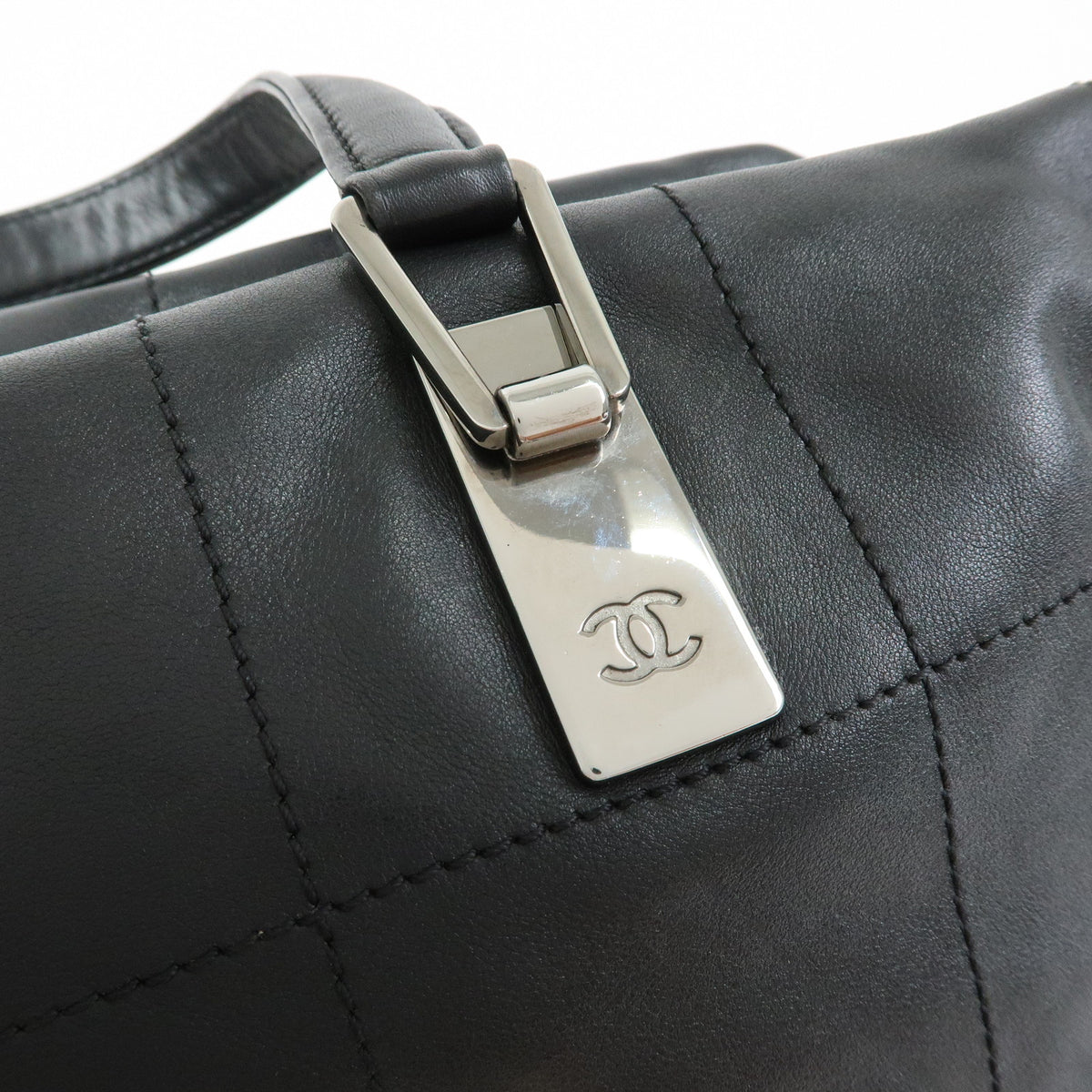 CHANEL Chocolate Bar Lamb Skin Mini Boston Bag Hand Bag Black A19989
