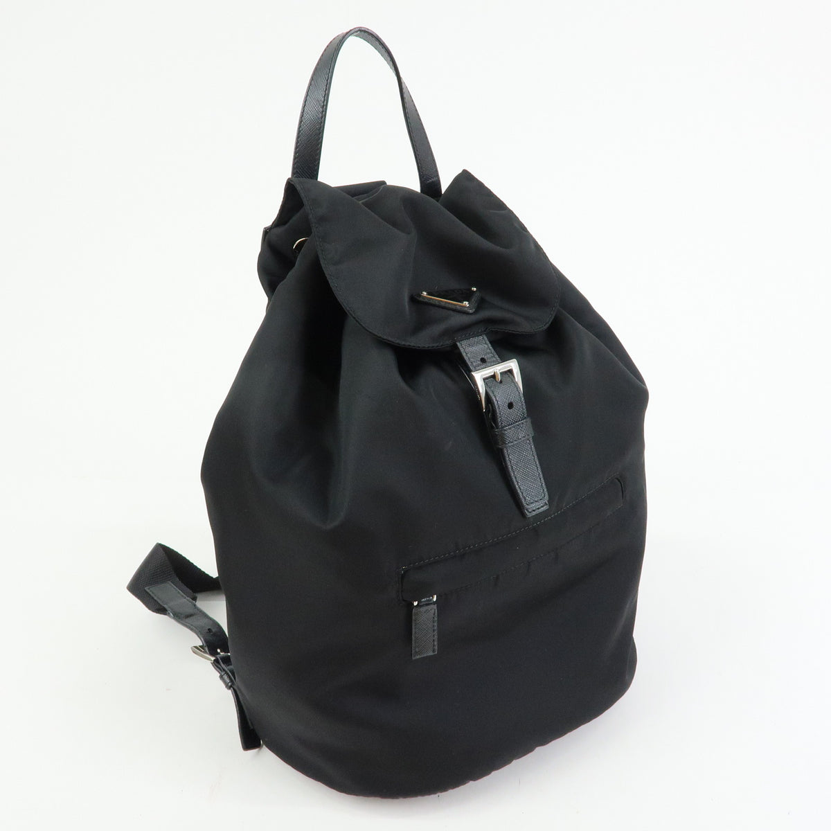 PRADA Triangle Logo Nylon Saffiano Leather Backpack Rucksack Black