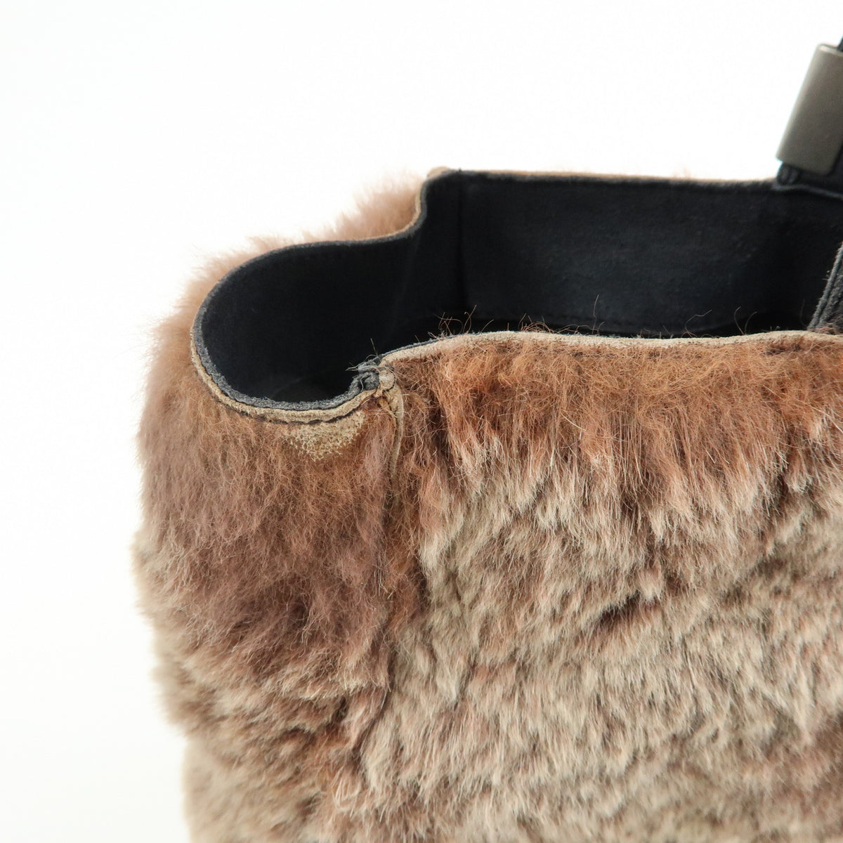 CHANEL COCO Mark Lapin Suede Fur Hand Bag Tote Bag Brown