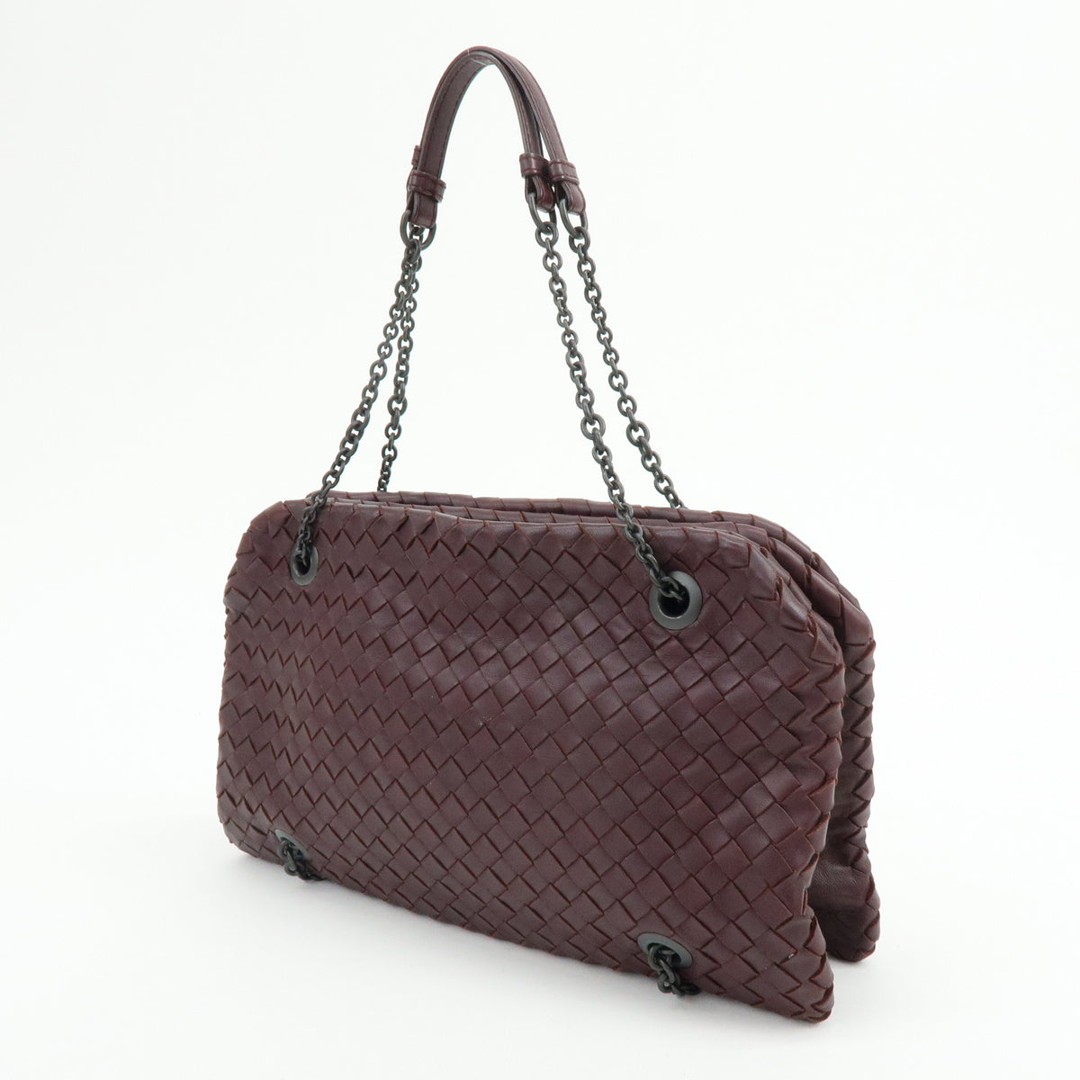 BOTTEGA VENETA intrecciato Leather Shoulder Bag Bordeaux Wine Red