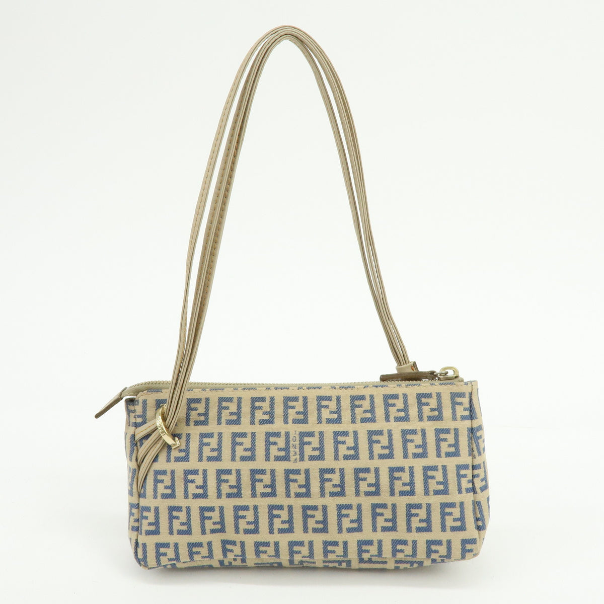 FENDI Zucchino Canvas Leather Mini Hand Bag Pouch Beige 8BR513