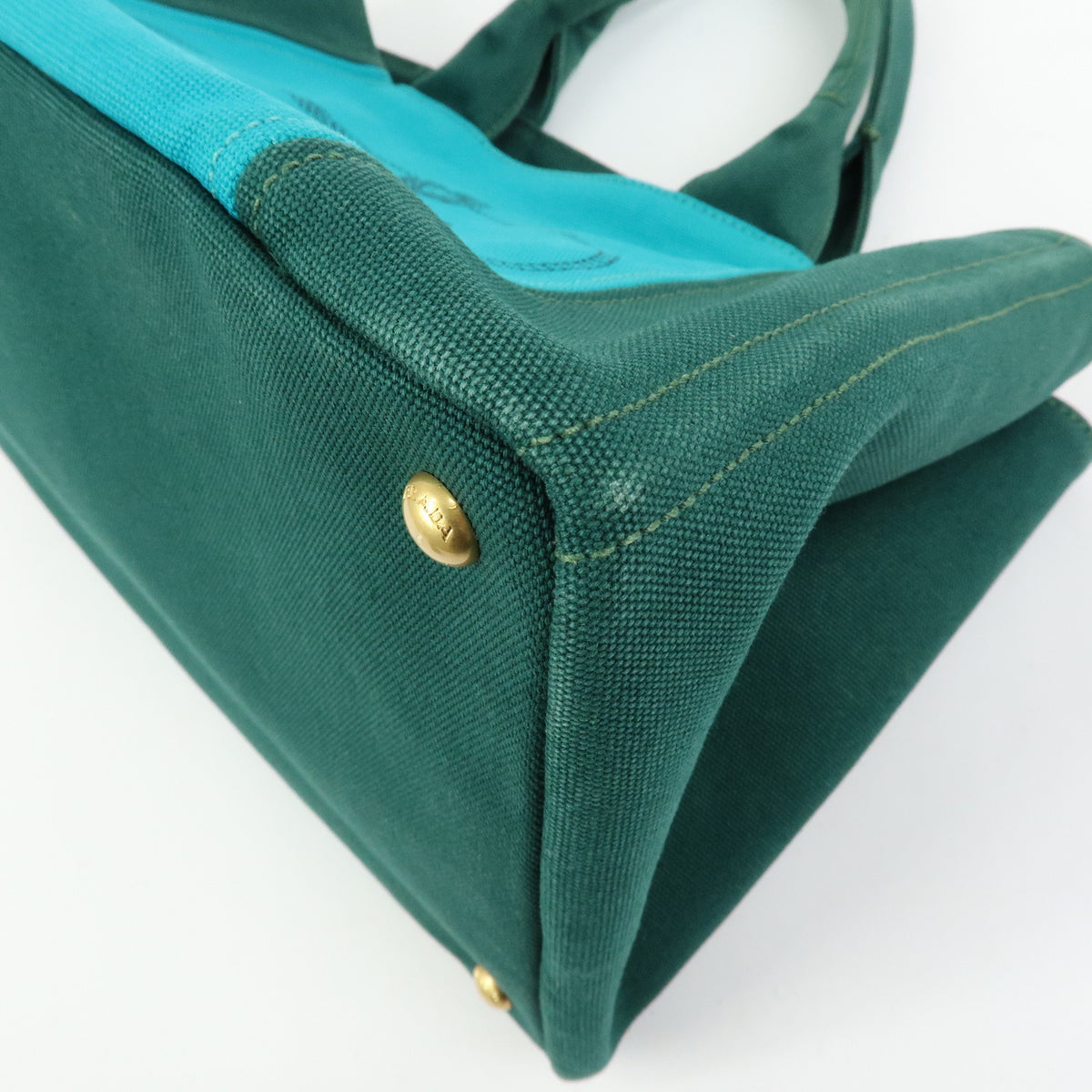 PRADA Logo Canapa Triangle Logo 2Way Tote Hand Bag  Green Blue BN2642