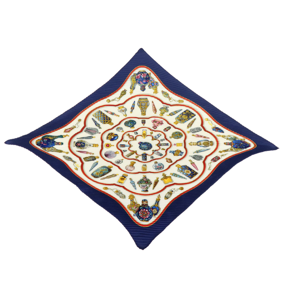 HERMES Silk 100% Pleated Carre Scarf Pourvu qu'on ait l'ivresse Navy