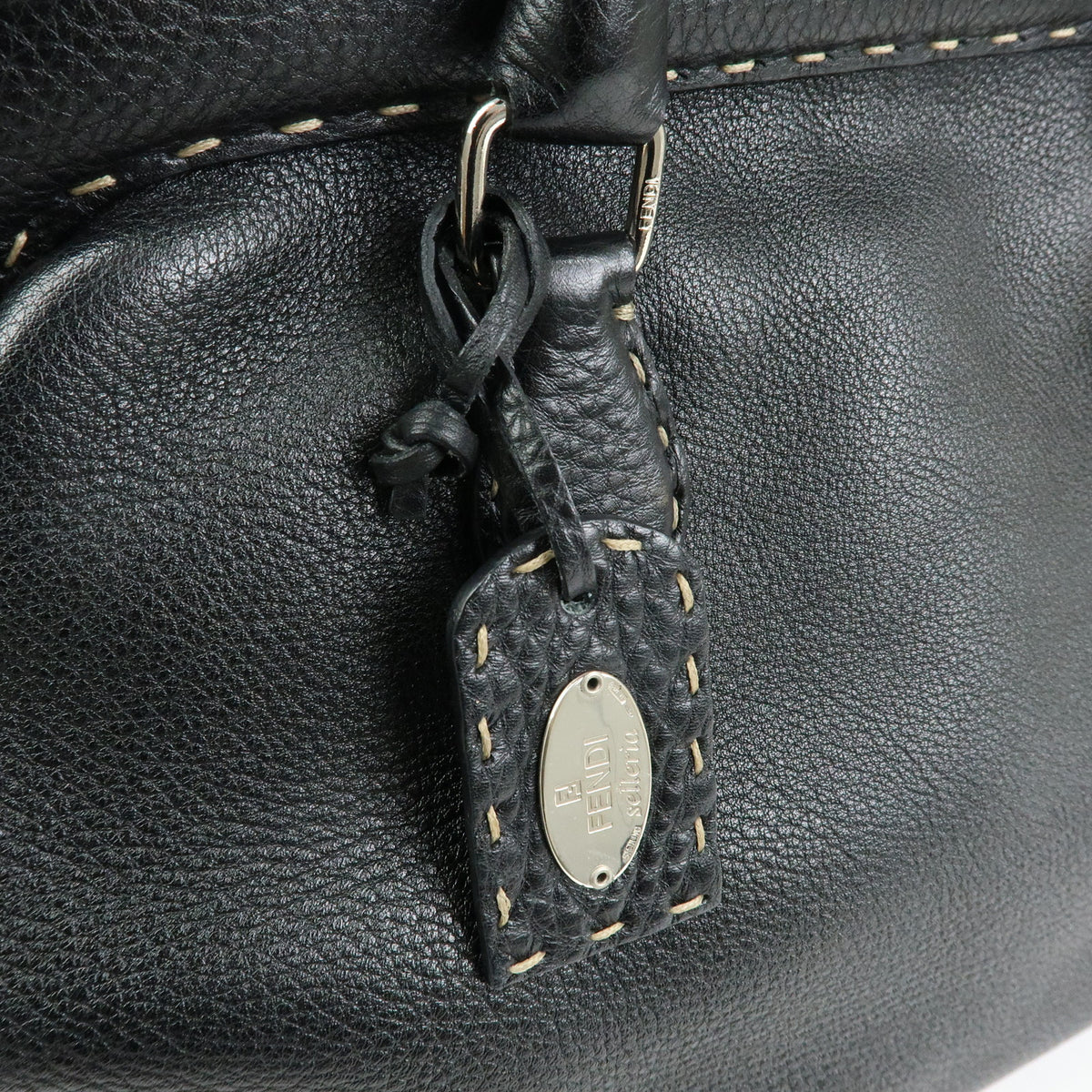 FENDI Selleria Leather Doctor's Bag Hand Bag Black 8BN076