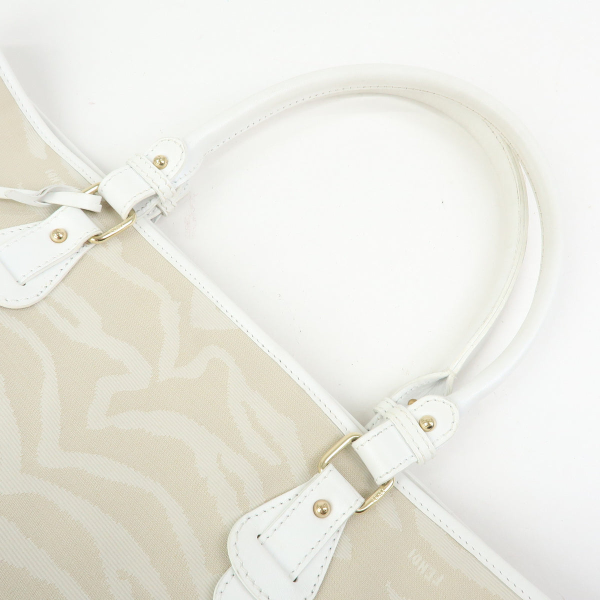 FENDI Canvas Leather Zebra Pattern Tote Bag Hand Bag Beige White 8BH115