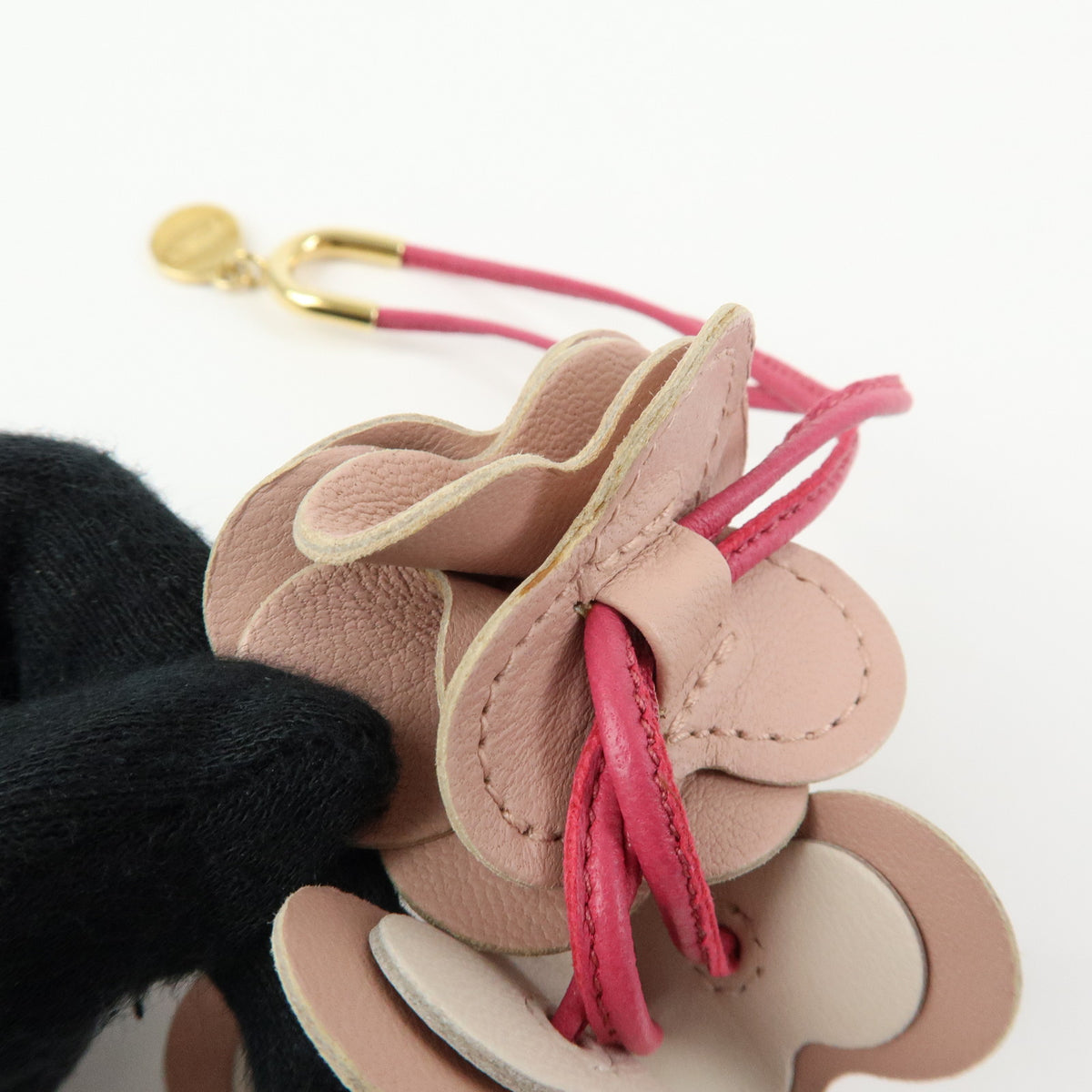 LOEWE Flower Knot Leather Bag Charm Key Chain Pink White