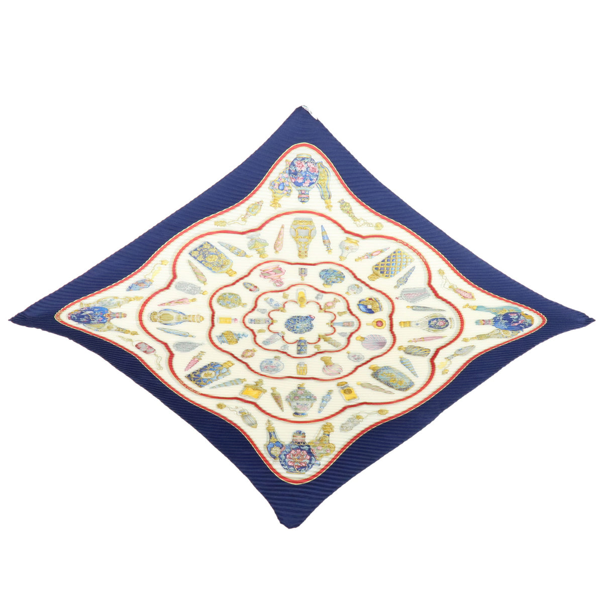 HERMES Silk 100% Pleated Carre Scarf Pourvu qu'on ait l'ivresse Navy