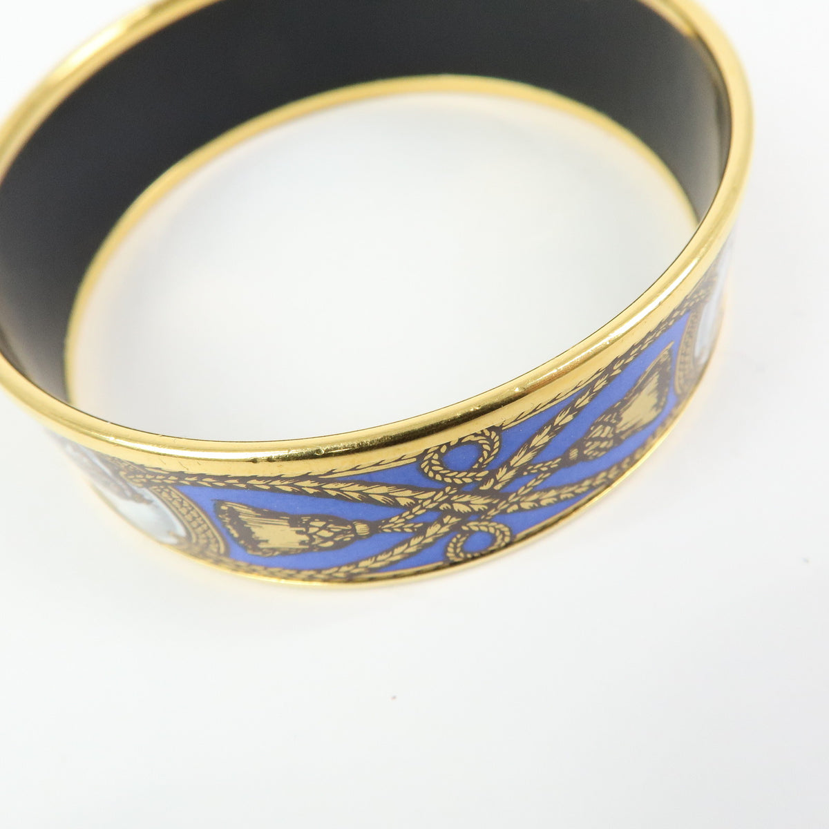 HERMES Email GM Gold Plated Bracelet Bangle Blue Gold