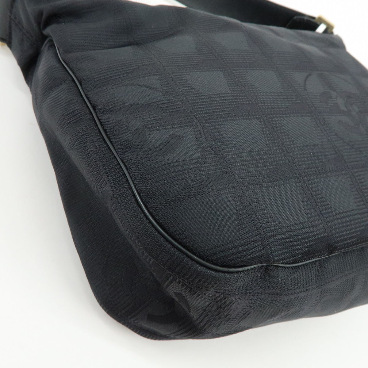 CHANEL New Travel Line Nylon Jacquard Leather Shoulder Bag Black