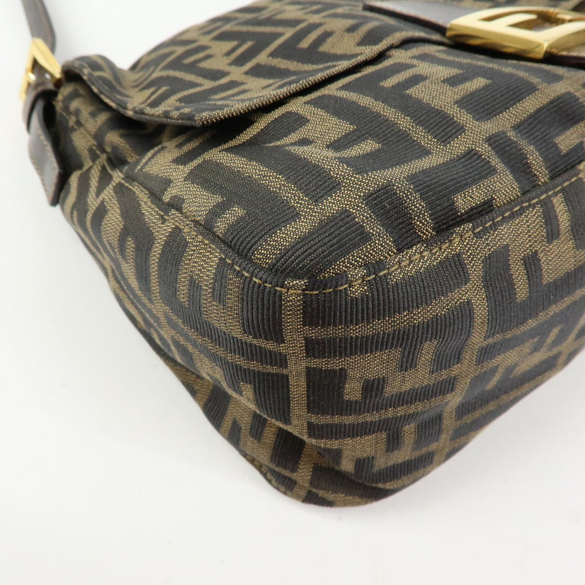 FENDI Zucca Mamma Baguette Canvas Leather Shoulder Bag Brown Gold 26325