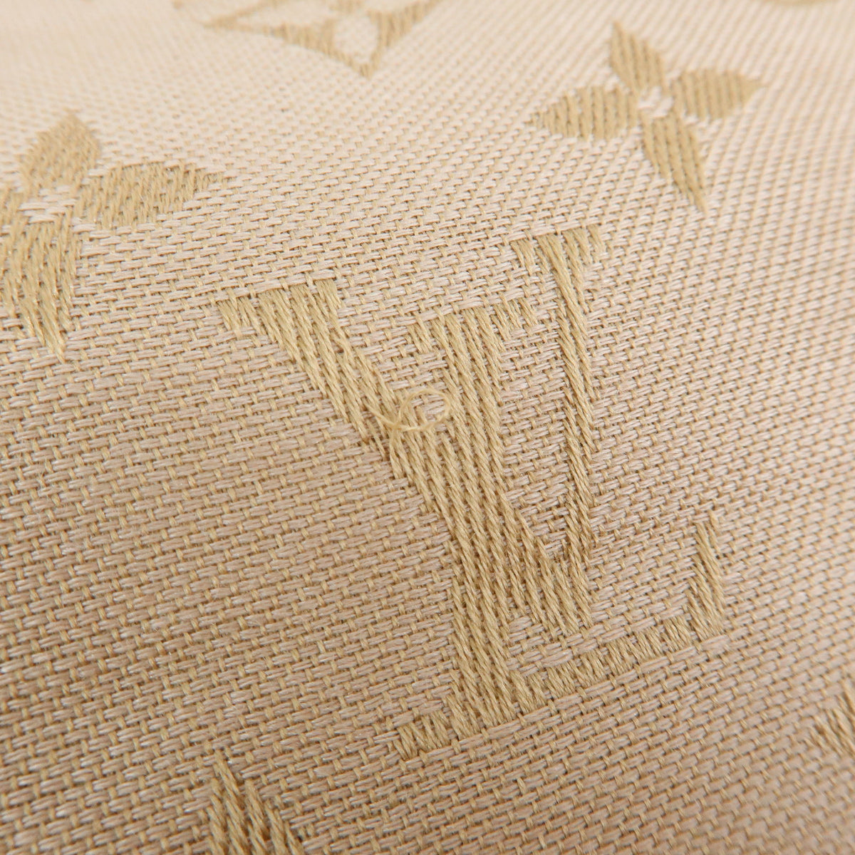 Louis Vuitton Monogram Shine Silk Wool Scarf Shawl Fringe Greige M75121
