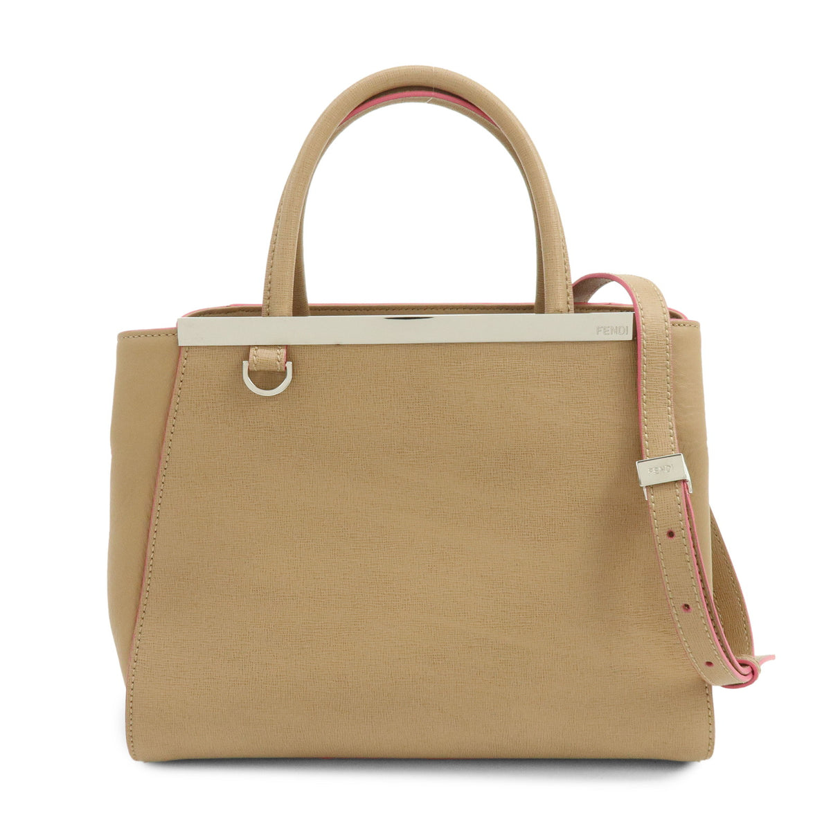 FENDI PETITE 2JOURS Calf Leather 2Way Bag Hand Bag Beige Pink 8BH253