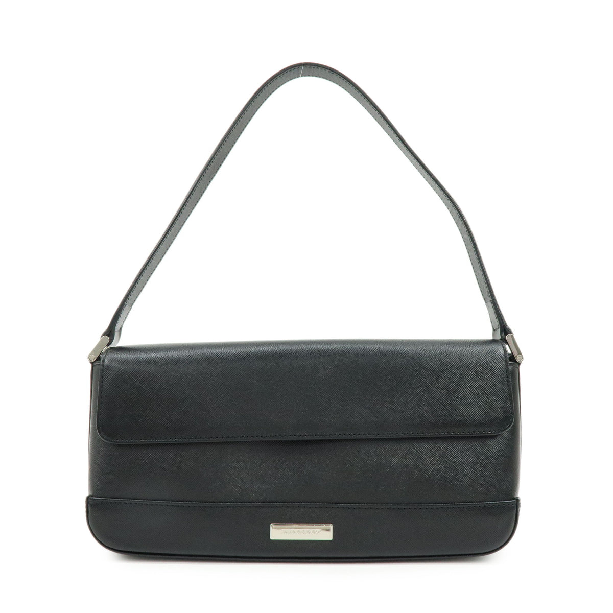 BURBERRY Logo Plate Leather Shoulder Bag Hand Bag Black