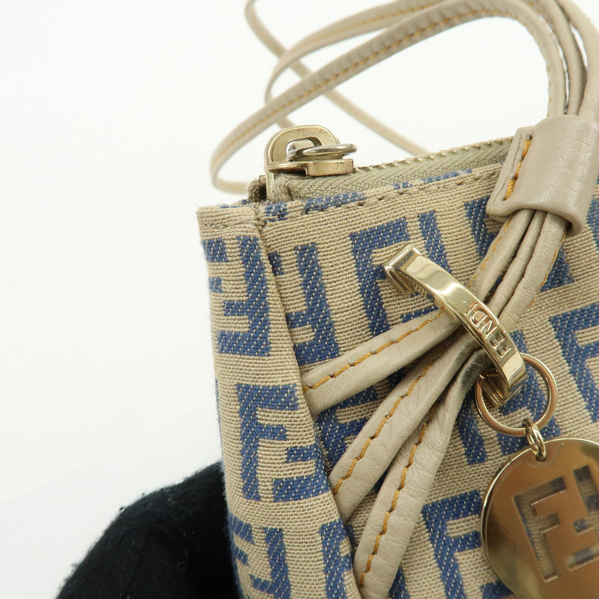 FENDI Zucchino Canvas Leather Mini Hand Bag Pouch Beige 8BR513