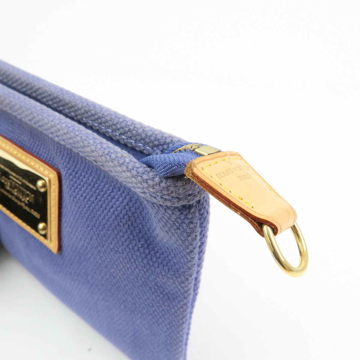 Louis Vuitton Antigua Canvas Leather Pochette Plate Pouch Blue M40070