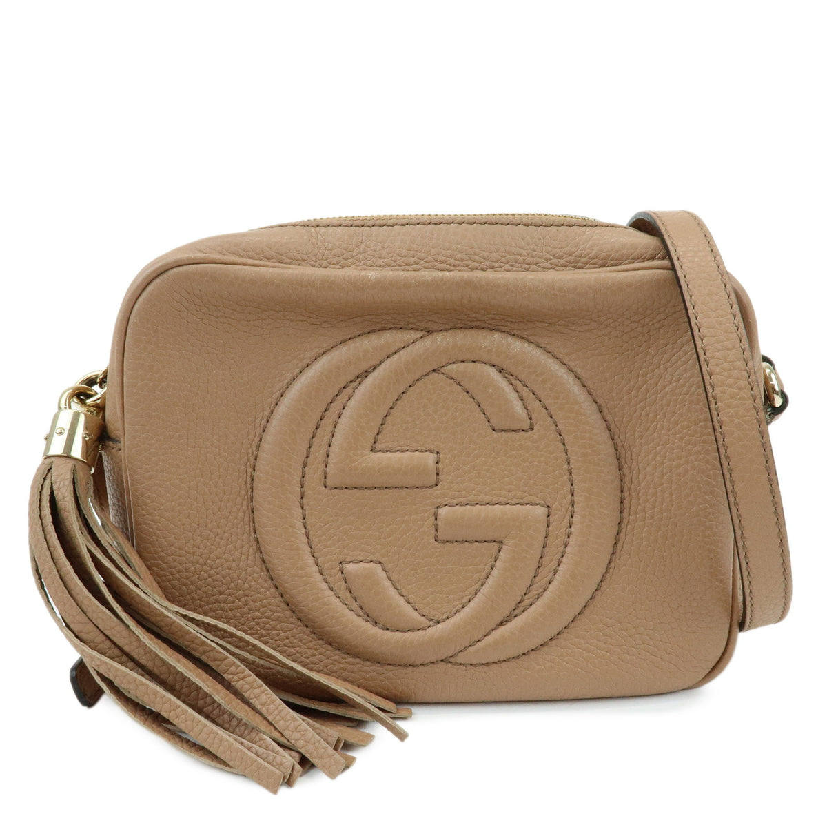 GUCCI SOHO Interlocking G Leather Shoulder Bag Pink Beige 308364