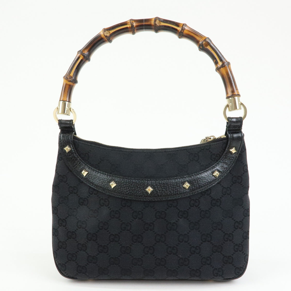 GUCCI Bamboo GG Canvas Leather Hand Bag Black 137378