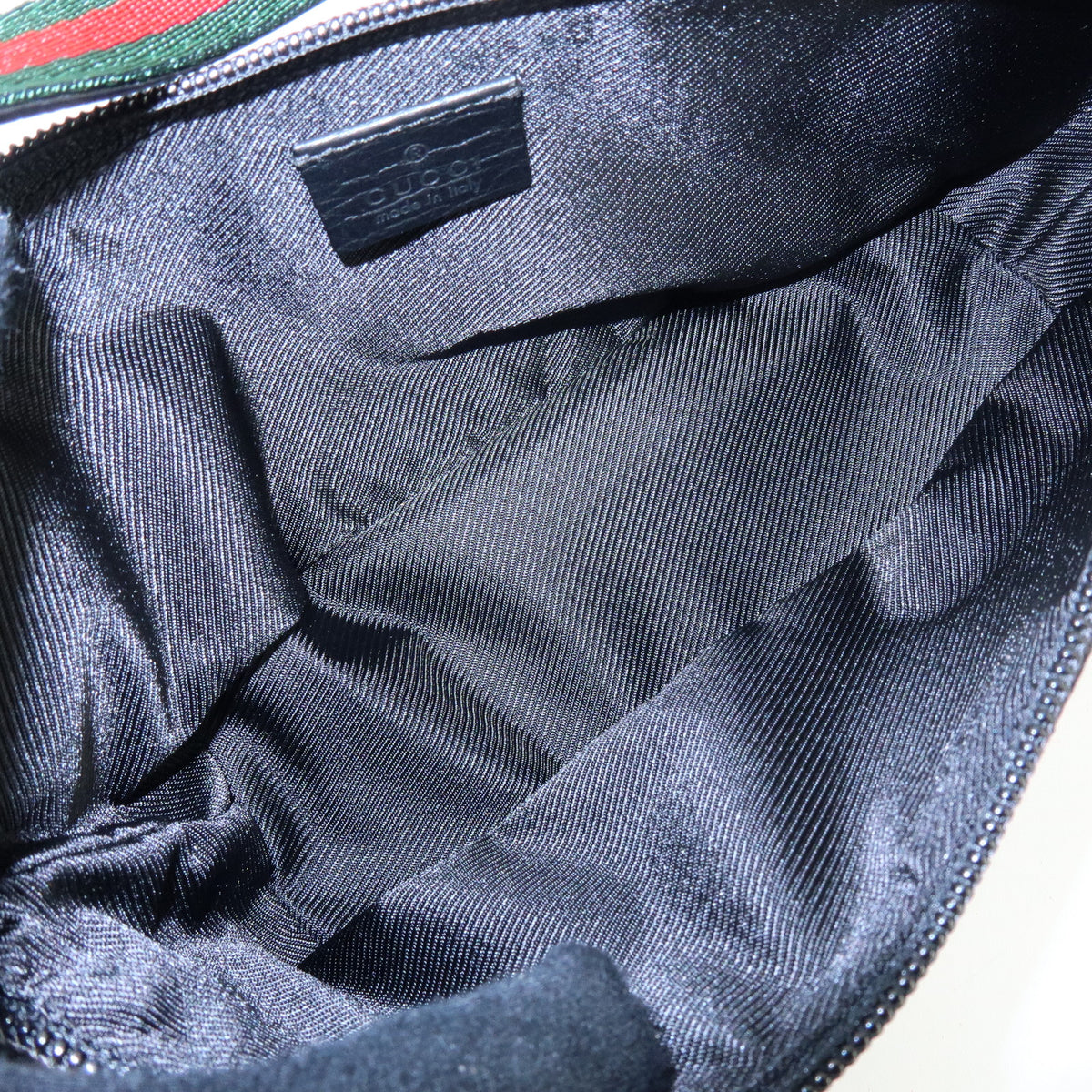 GUCCI Boat Bag Sherry GG Canvas Leather Hand Bag Pouch Black 141809