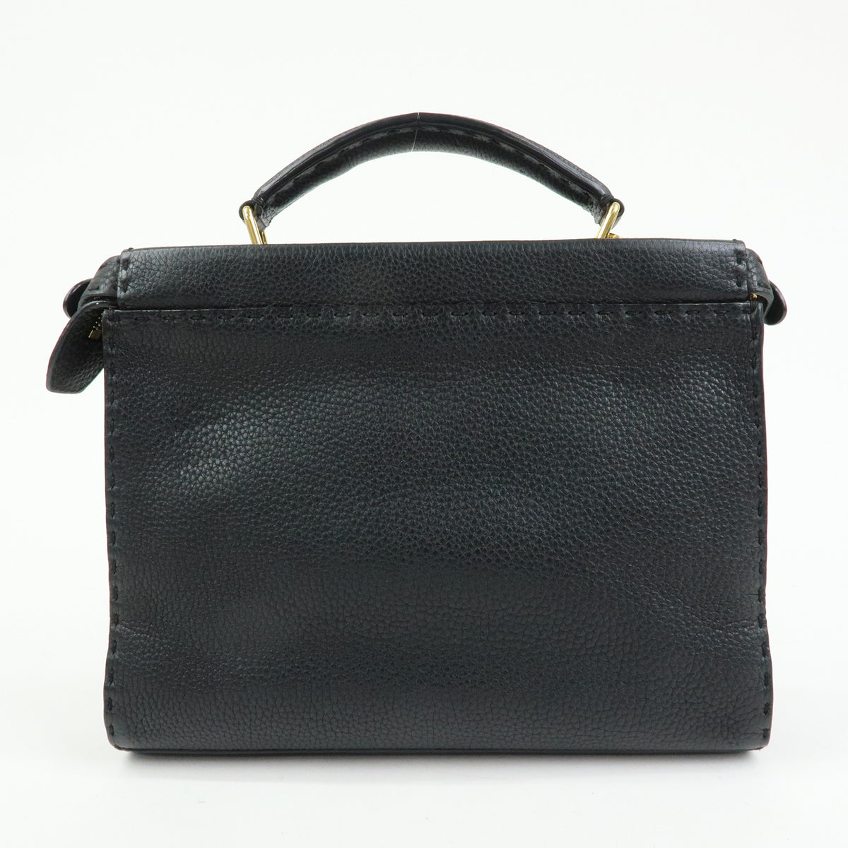 FENDI Peekaboo Seleria Calf Leather 2Way Hand Bag Black 7VA422