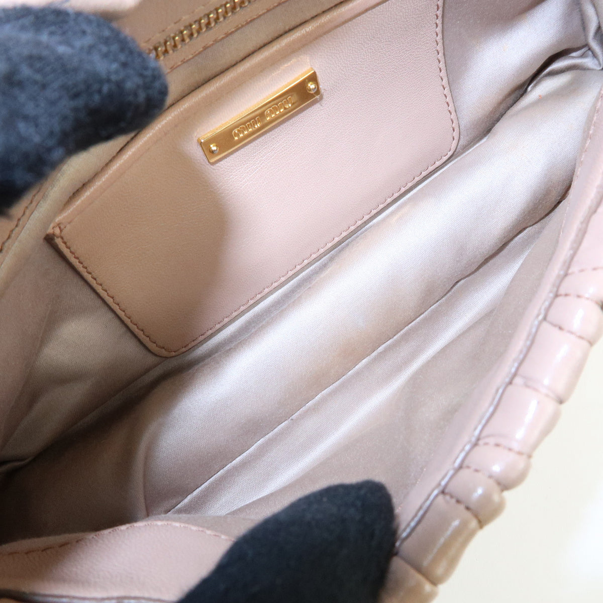 MIU MIU Matelasse Nappa Leather Chain Shoulder Bag Pink Beige