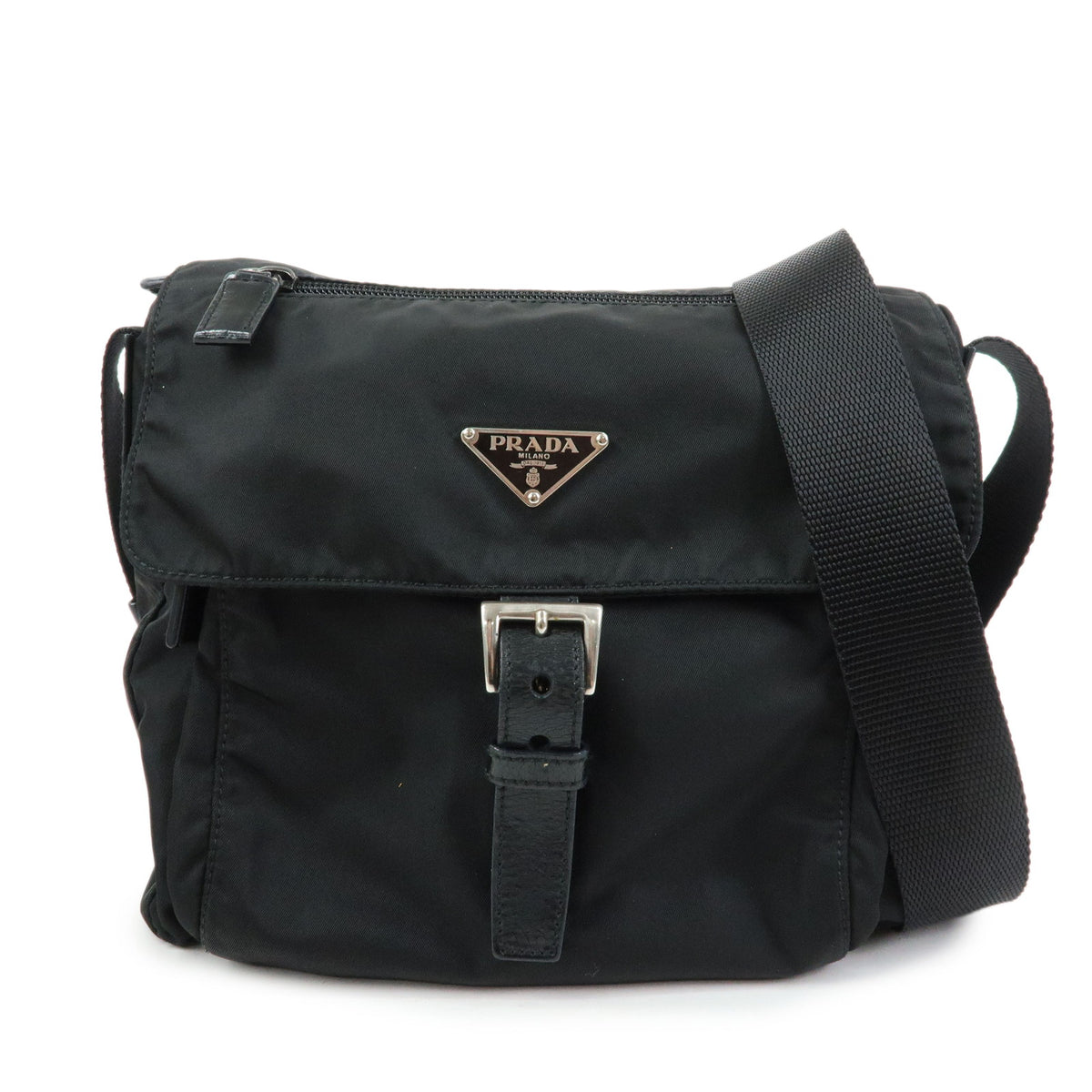 PRADA Triangle Logo Nylon Leather Shoulder Bag Crossbody Bag Black