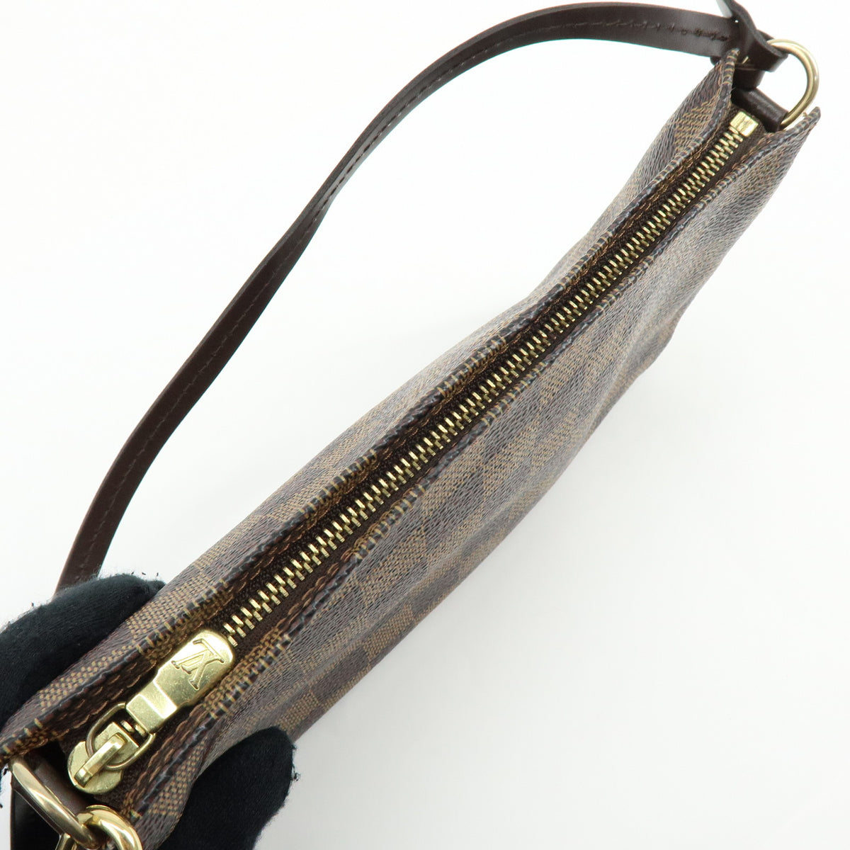 Louis Vuitton Damier Ebene Navona Leather Hand Bag Pouch Brown N51983