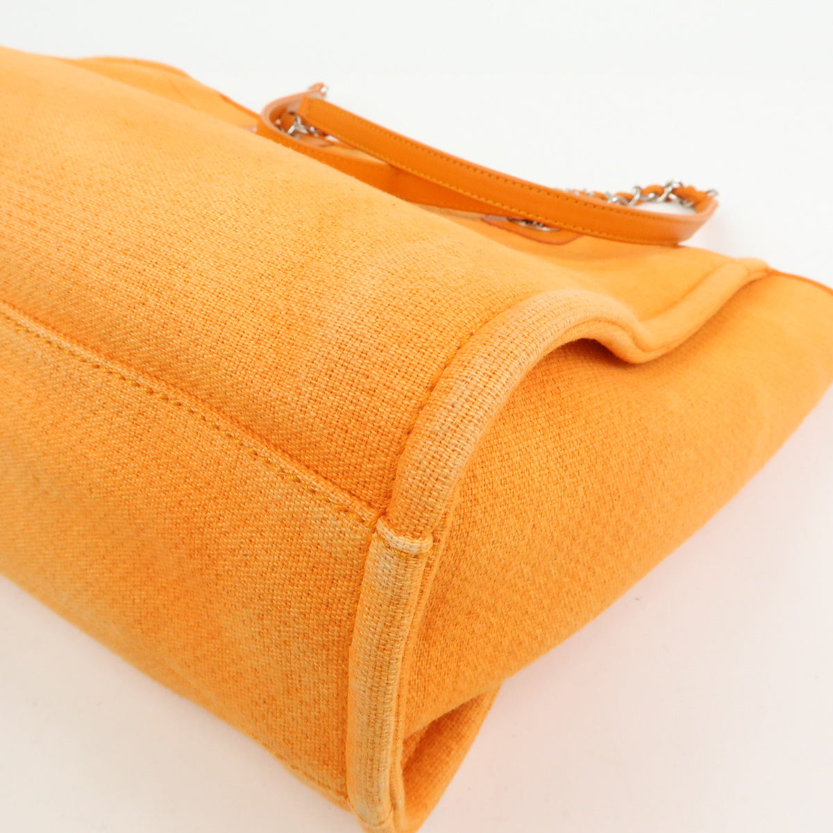 CHANEL Deauville MM Straw Leather Tote Bag Shoulder Bag Orange A67001