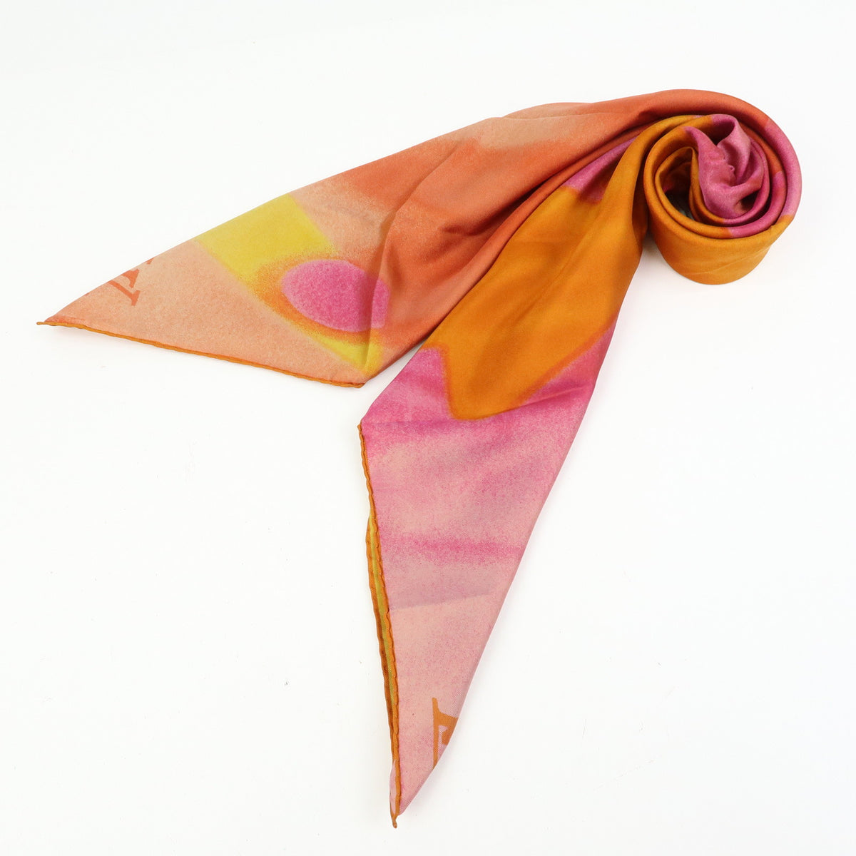 Louis Vuitton LV Logo Silk 100% Scarf Gradation Orange Fuchsia Mustard