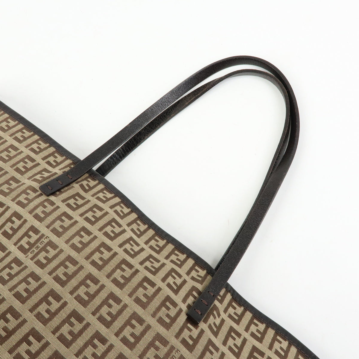 FENDI Zucchino Canvas Leather Tote Bag Hand Bag Brown 8BH005
