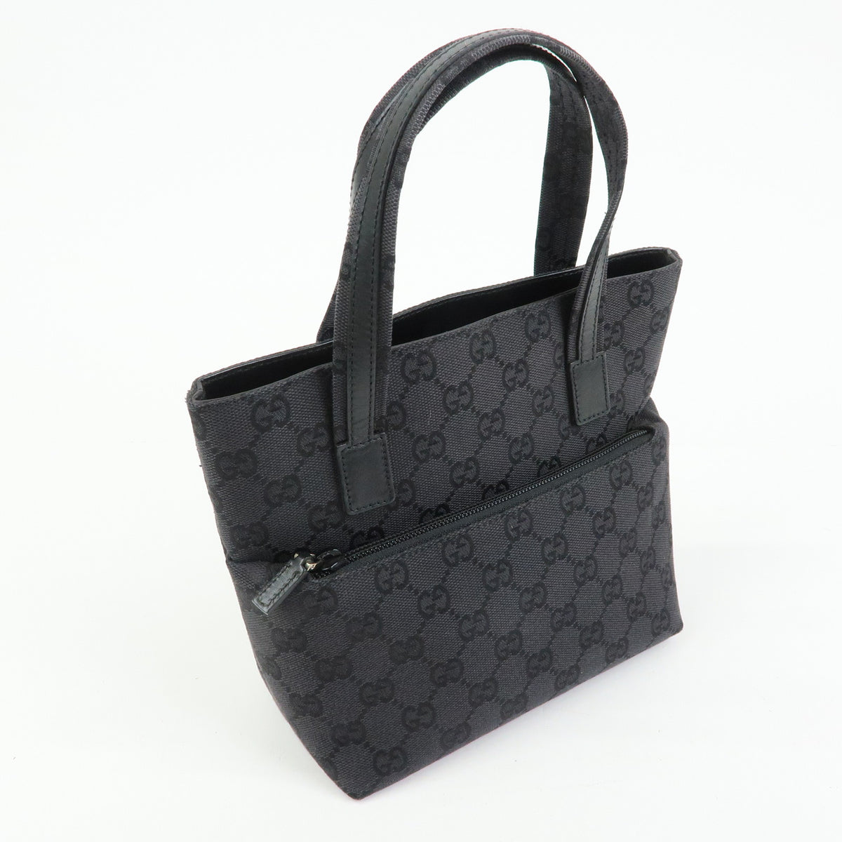 GUCCI GG Canvas Leather Mini Tote Bag Hand Bag Black 002・1079