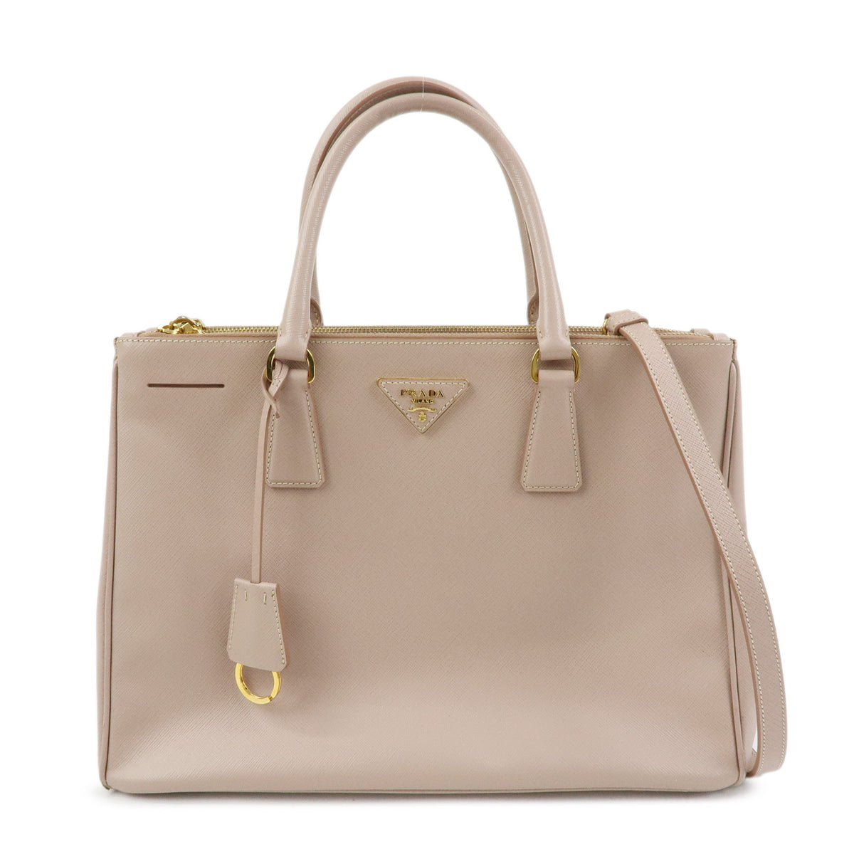 PRADA Triagnle Logo Galleria Saffiano Leather 2WAY Hand Bag Pink BN2274