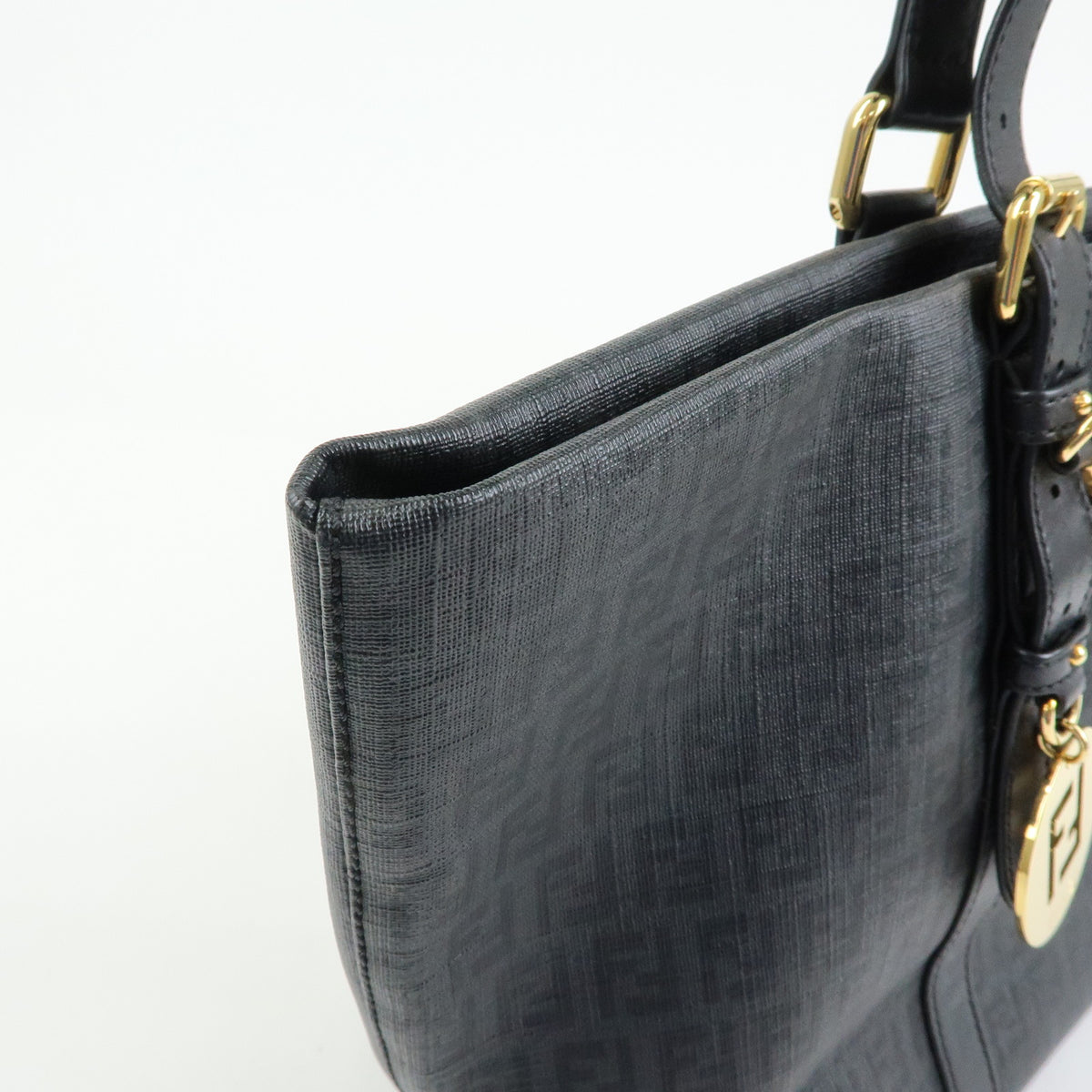 FENDI Zucchino PVC Leather Tote Bag Shoulder Bag Black 8BH215