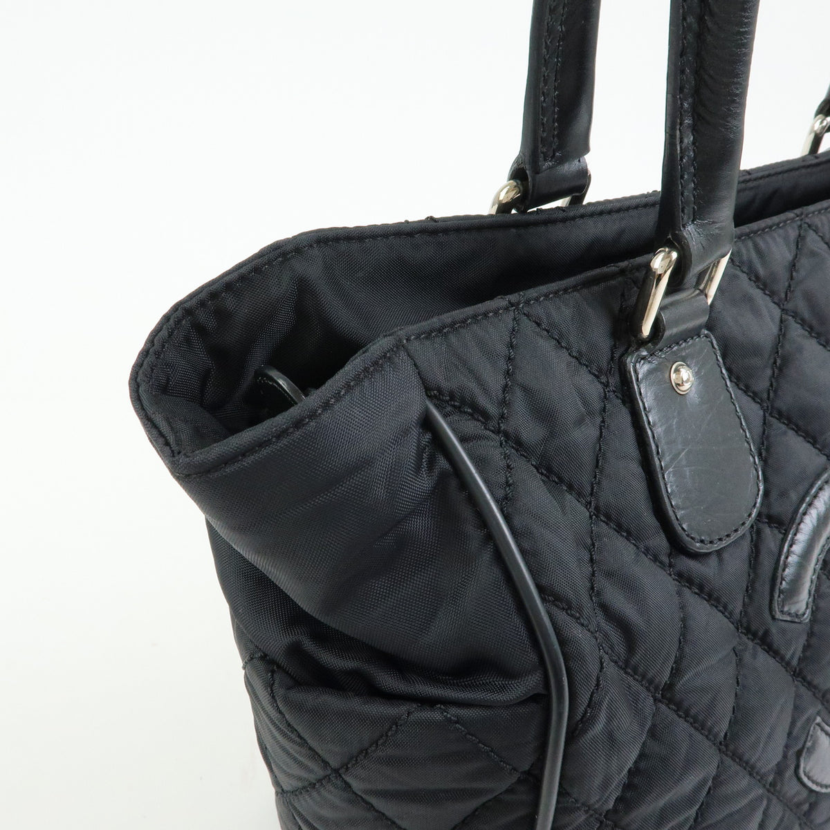 CHANEL Paris New York COCO Mark Nylon Leather Tote Bag Black A33100