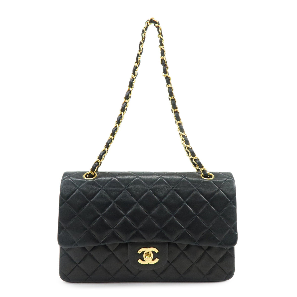 CHANEL Matelasse 25 Double Flap Chain Shoulder Bag Black A01112