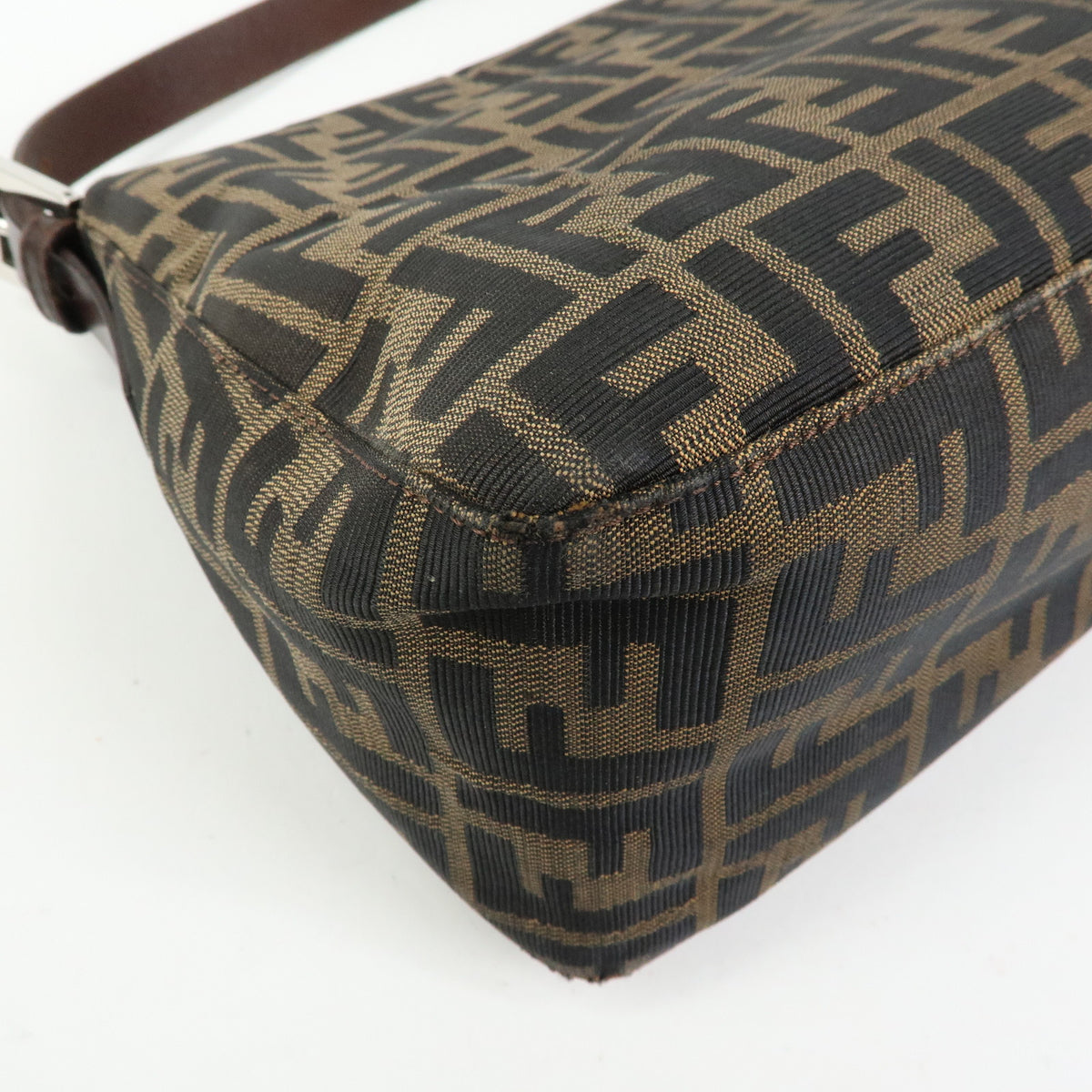 FENDI Zucca Mamma Baguette Canvas Leather Shoulder Bag Brown 26325