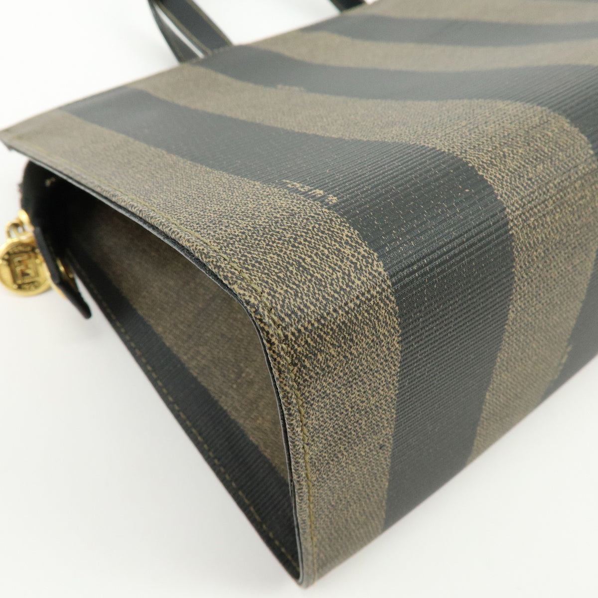 FENDI Pequin PVC Leather 2Way Hand Bag Black Brown 261390