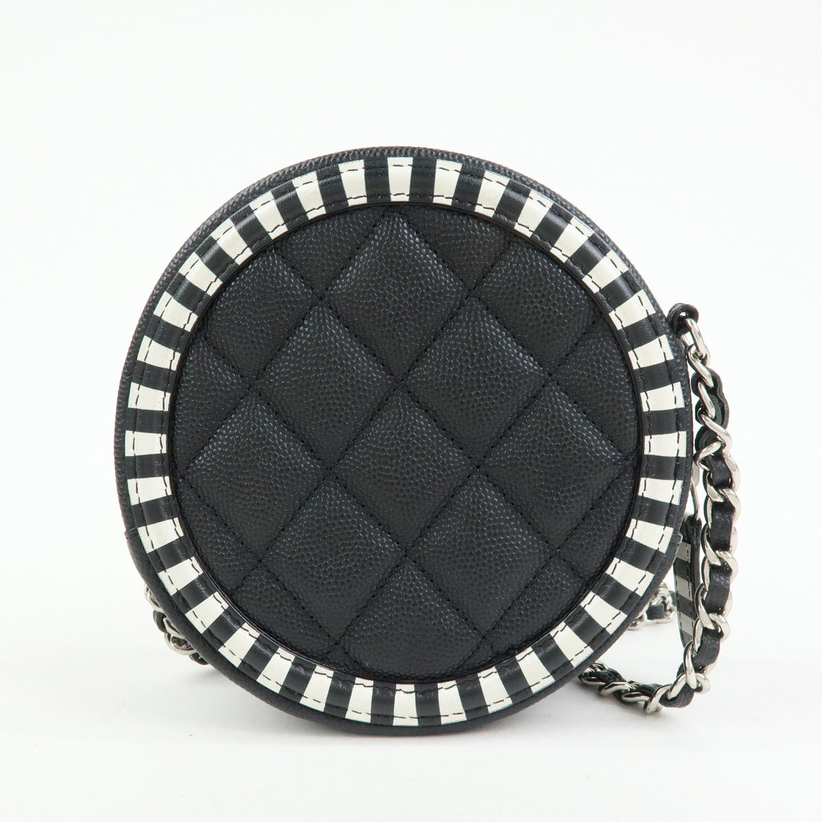CHANEL CC Filigree Caviarskin Chain Leather Round Shoulder Bag AP0365