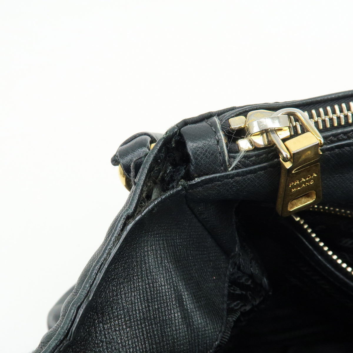 PRADA Nylon Saffiano Leather Shoulder Bag Hand Bag Black