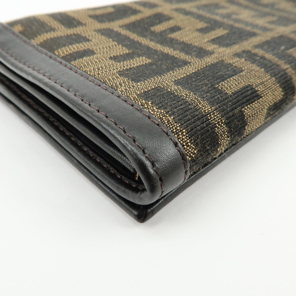 FENDI Zucca Jacquard Canvas Leather Bi-fold Long Wallet Brown 8M0000