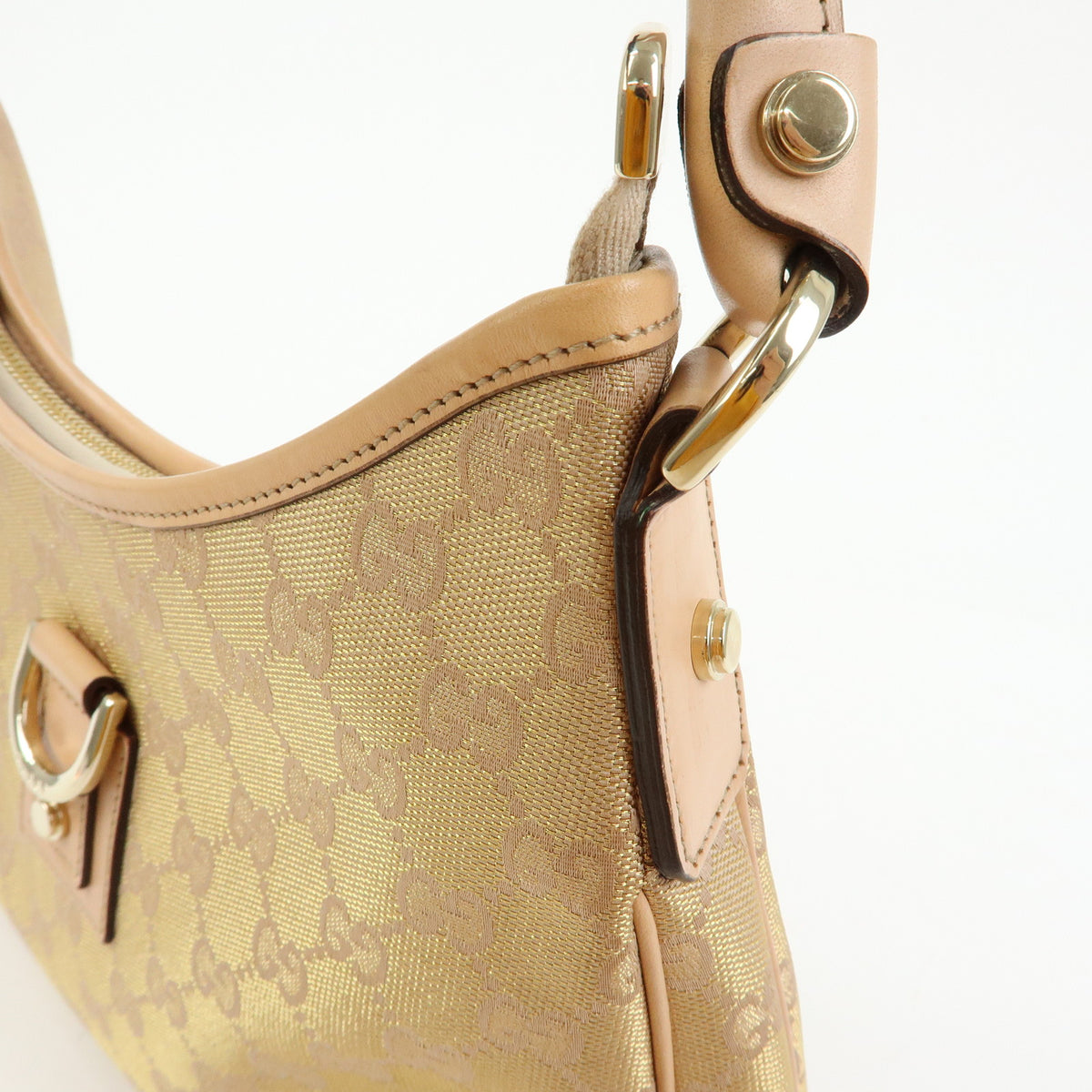 GUCCI Abbey Canvas Leather Shoulder Bag Hand Bag Pink Beige 130738