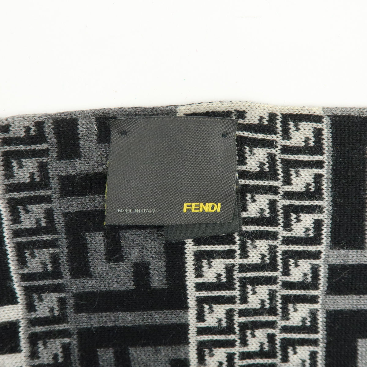 FENDI Zucca Zucchino Wool 100% Scarf Shawl Gray Black Ivory