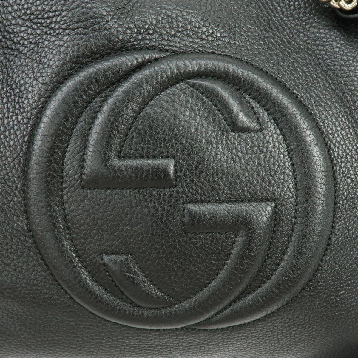 GUCCI SOHO Interlocking G Leather Chain Shoulder Bag Black 308982