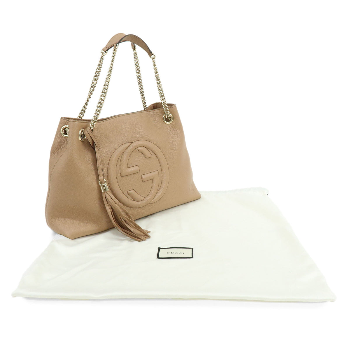 GUCCI SOHO Interlocking G Leather Chain Shoulder Bag Pink Beige 536196