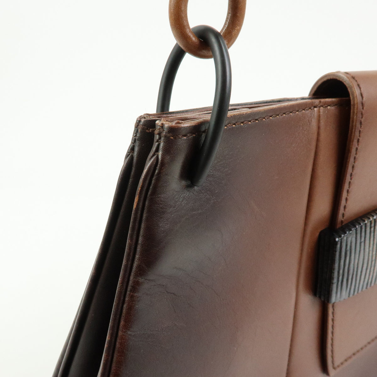 GUCCI Leather Wooden Clasp Shoulder Bag Hand Bag Gradation Brown 105374