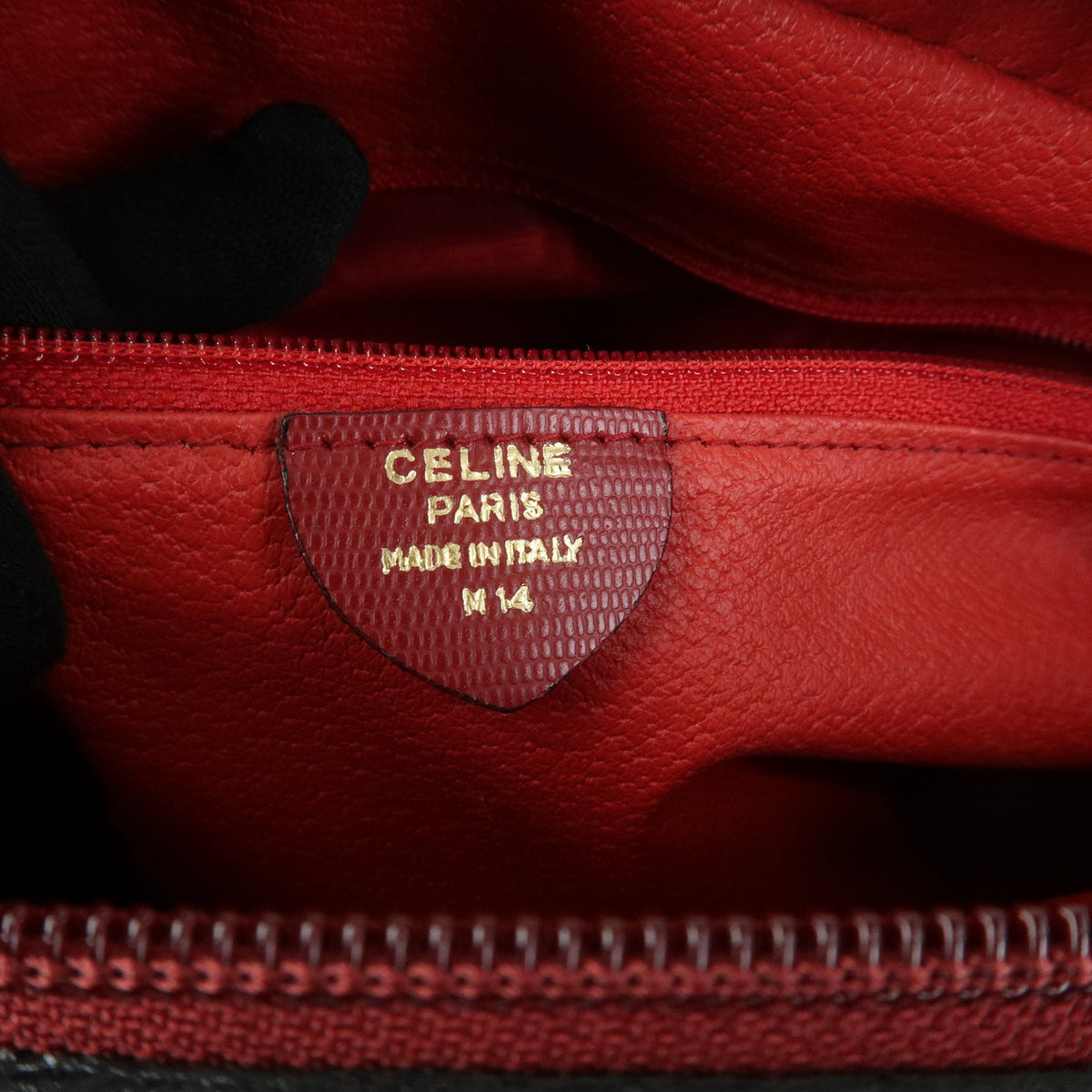 CELINE Circle Logo Leather Dome Hand Bag Red