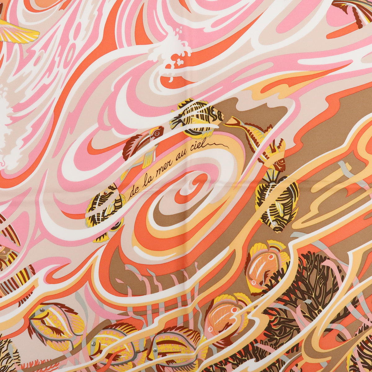 HERMES Carre 90 Silk 100% Scarf De la Mer au Ciel Orange