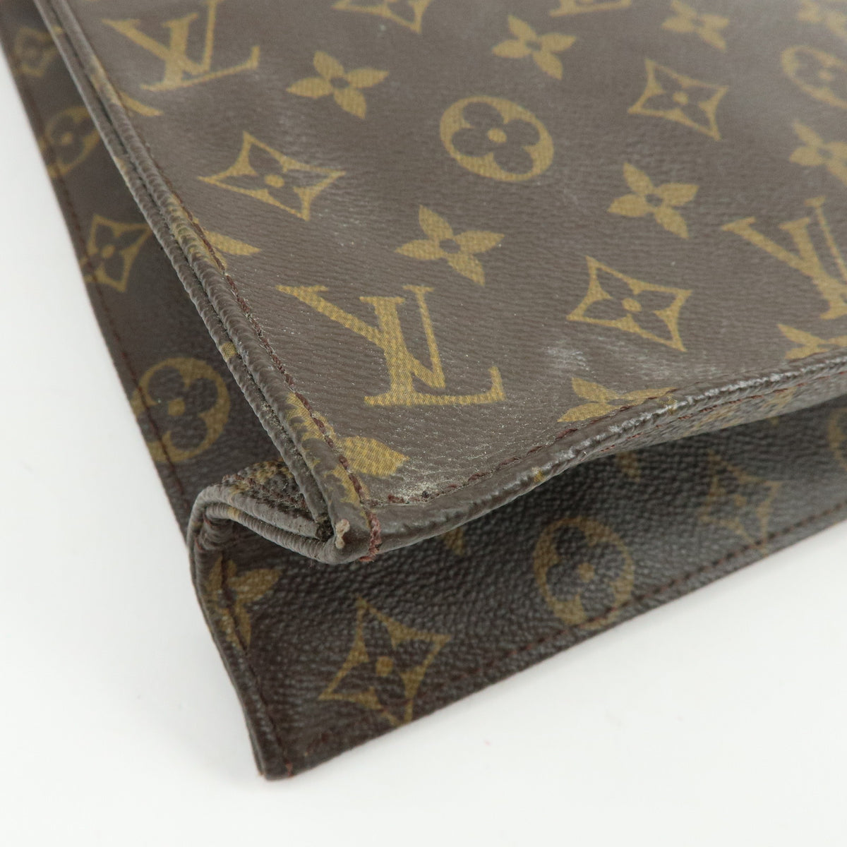 Louis Vuitton Monogram Sac Plat Leather Tote Bag Hand Bag Brown M51140